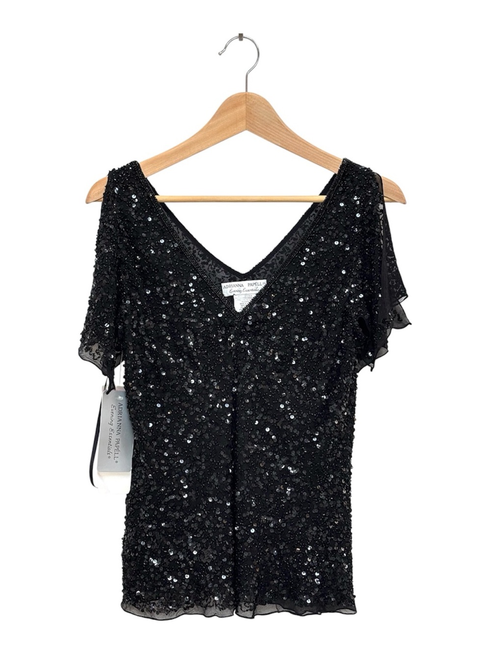 Vintage 90s Y2K Adrianna Papell Evening Silk Sequin Beaded V-Neck Top Medium New